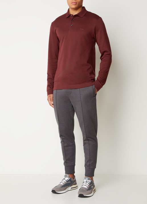 BOSS Regular fit polo van katoen - voorkant 2 donkerrood