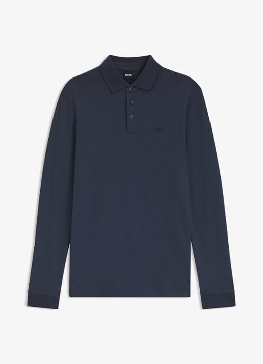 BOSS Regular fit polo van katoen - voorkant open blue-479 / blauw