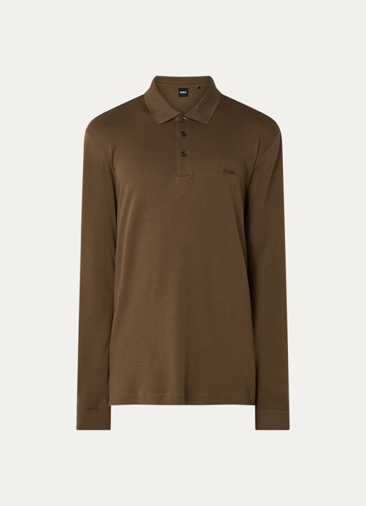 BOSS Regular fit polo van katoen - voorkant mosgroen