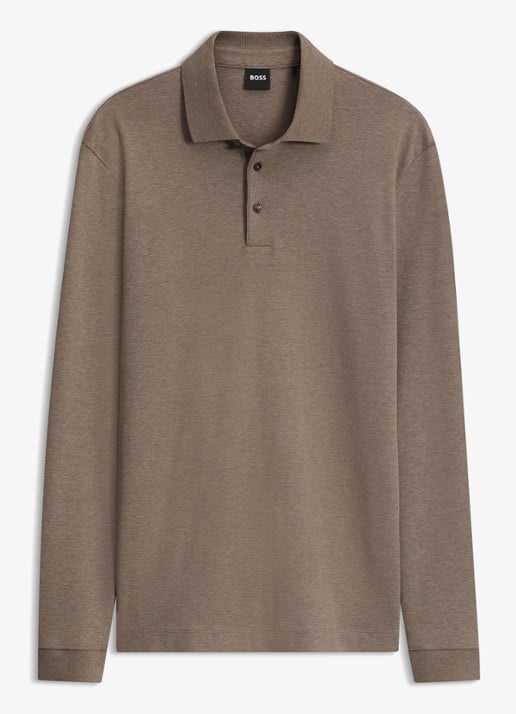 BOSS Regular fit polo van katoen - voorkant open brown-240 / beige