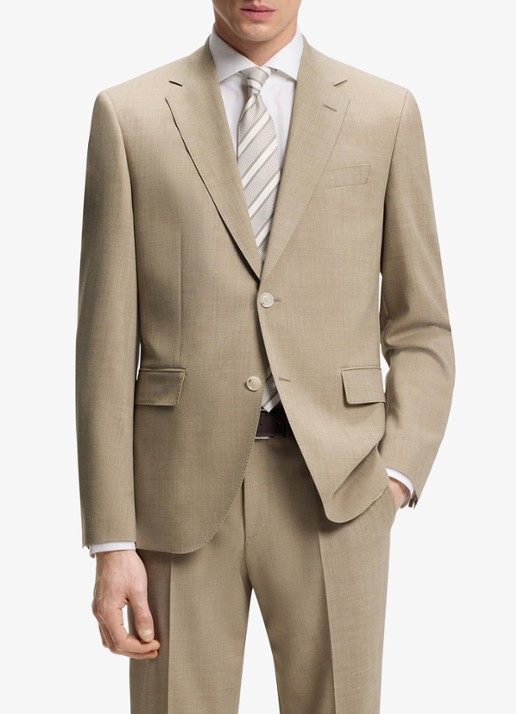BOSS Regular-fit tweedelig pak van onderhoudsvriendelijk materiaal - voorkant beige/khaki-250