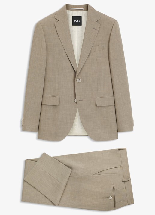 BOSS Regular-fit tweedelig pak van onderhoudsvriendelijk materiaal - voorkant 2 beige/khaki-250