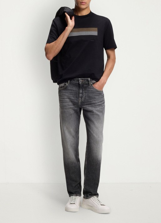 BOSS Relaxed fit jeans met steekzakken - voorkant 6 donkergrijs
