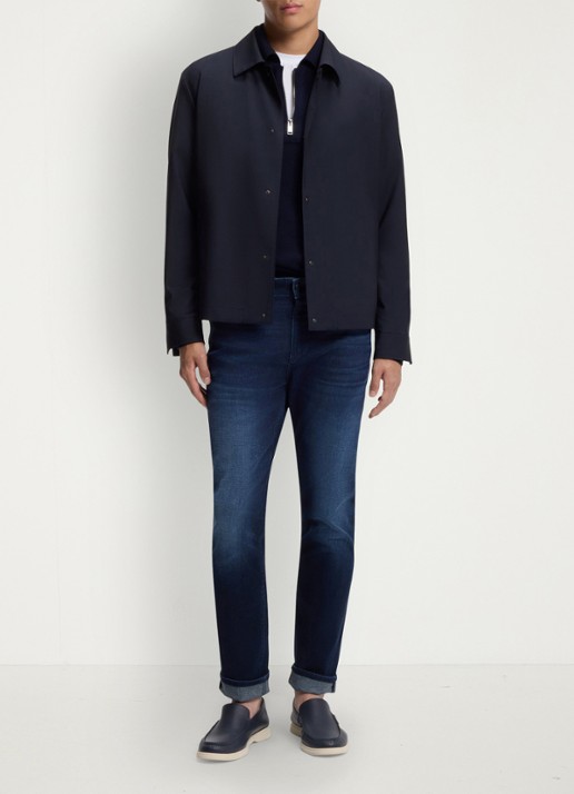 BOSS Relaxed fit overshirt in wolblend - voorkant 6 donkerblauw