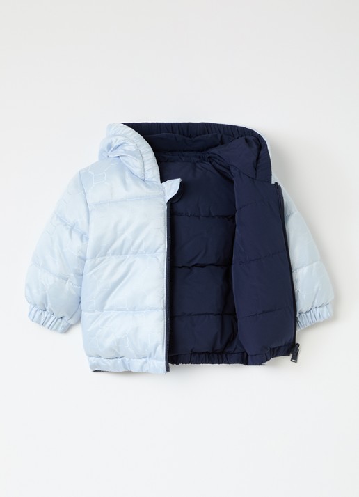 BOSS Reversible puffer jack met logo - voorkant 3 lichtblauw