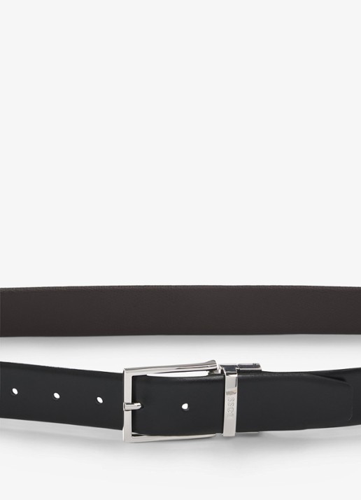 BOSS Reversible riem van leer  - achterkant zwart