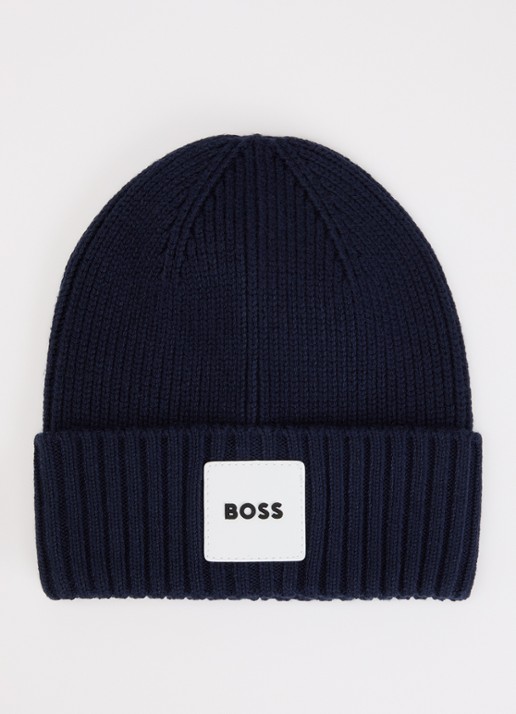 BOSS Ribgebreide muts met logo