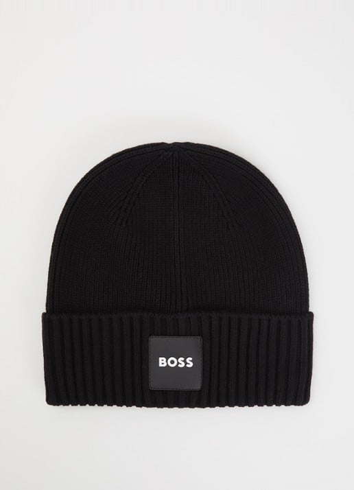BOSS Ribgebreide muts met logo