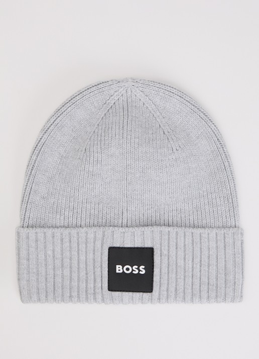 BOSS Ribgebreide muts met logo