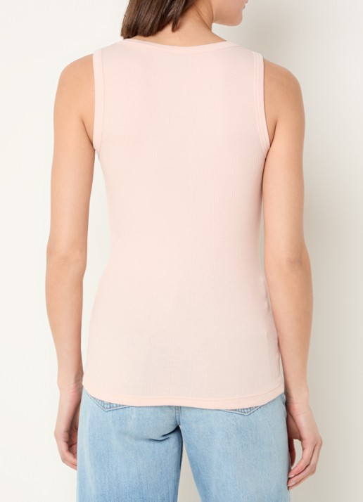 BOSS Ribgebreide tanktop met logoborduring - achterkant 3 lichtblauw