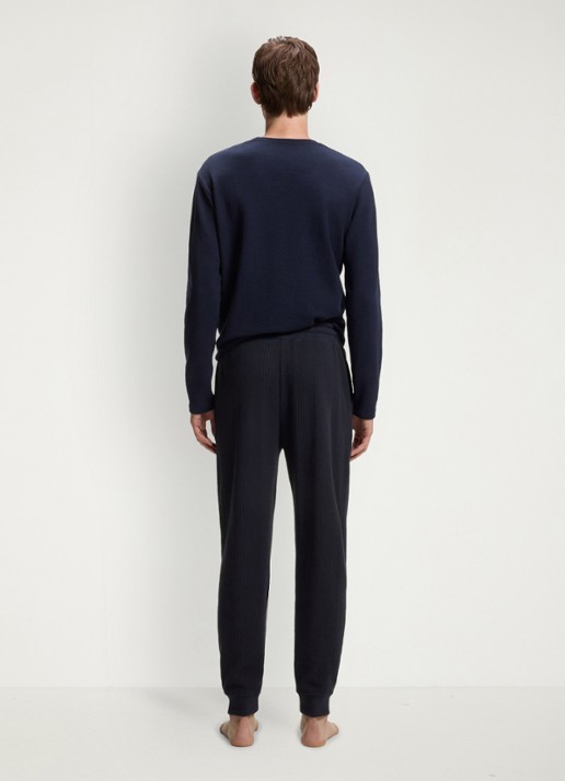 BOSS Ribgebreide tapered fit joggingbroek - achterkant blauw