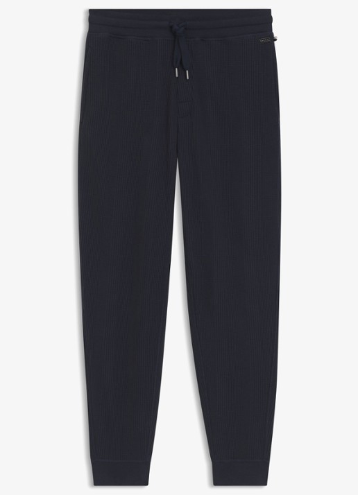 BOSS Ribgebreide tapered fit joggingbroek - voorkant 2 blauw