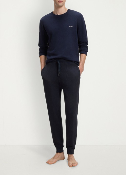 BOSS Ribgebreide tapered fit joggingbroek - voorkant 3 blauw