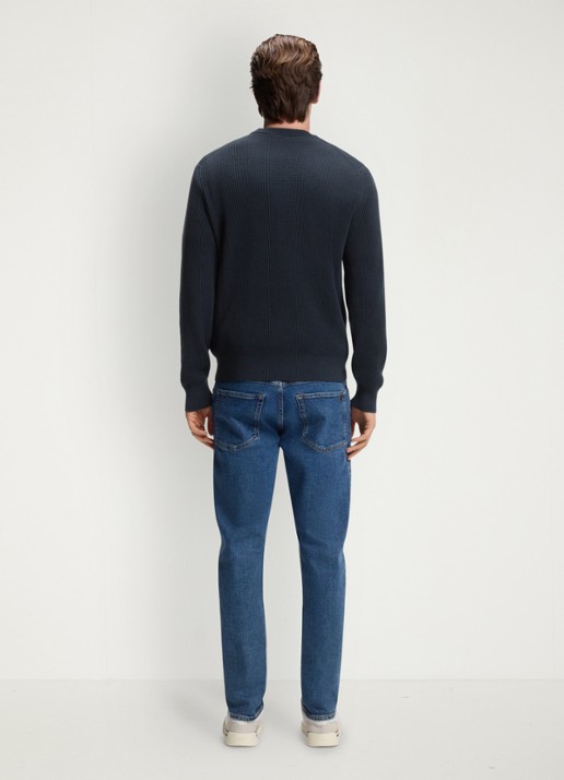 BOSS Ribgebreide trui met structuur - achterkant blauw