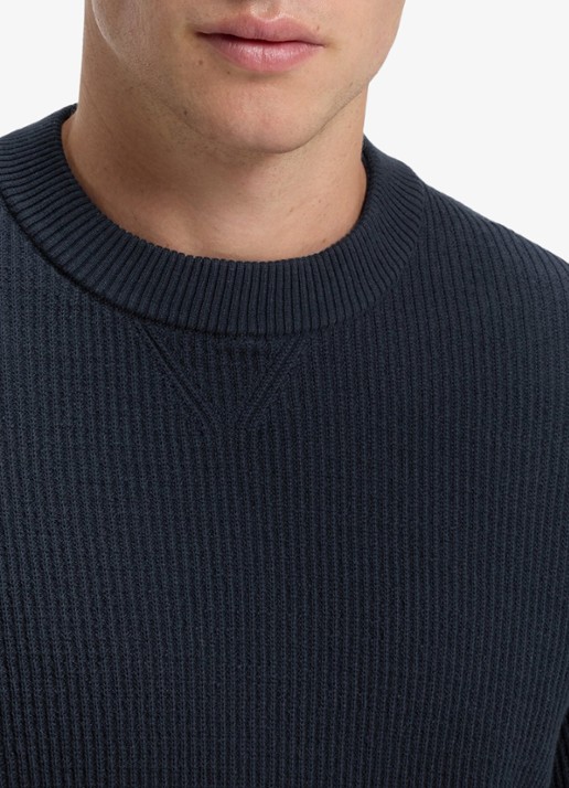 BOSS Ribgebreide trui met structuur - detail 3 blauw