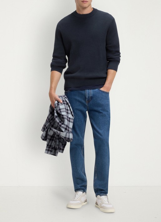 BOSS Ribgebreide trui met structuur - voorkant 4 blauw
