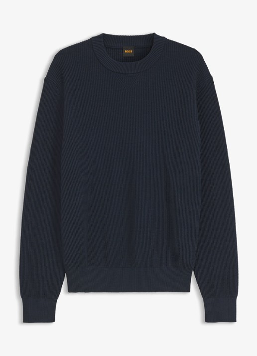 BOSS Ribgebreide trui met structuur - voorkant 5 blauw