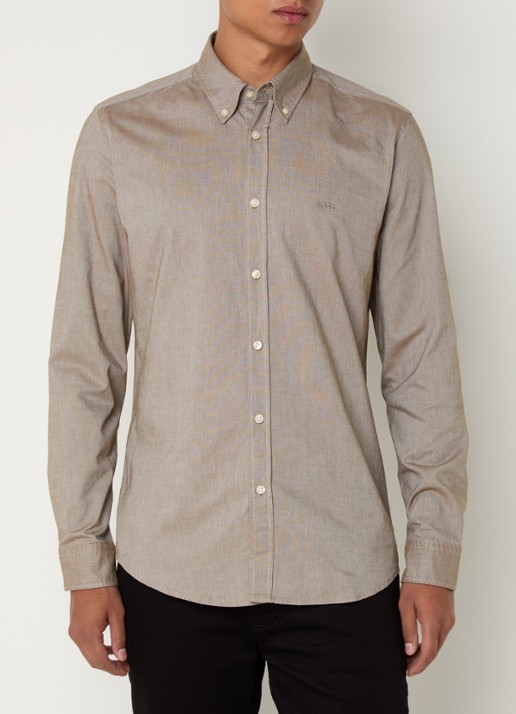 BOSS Rickert regular fit overhemd van  katoen - detail 4 donkerbeige