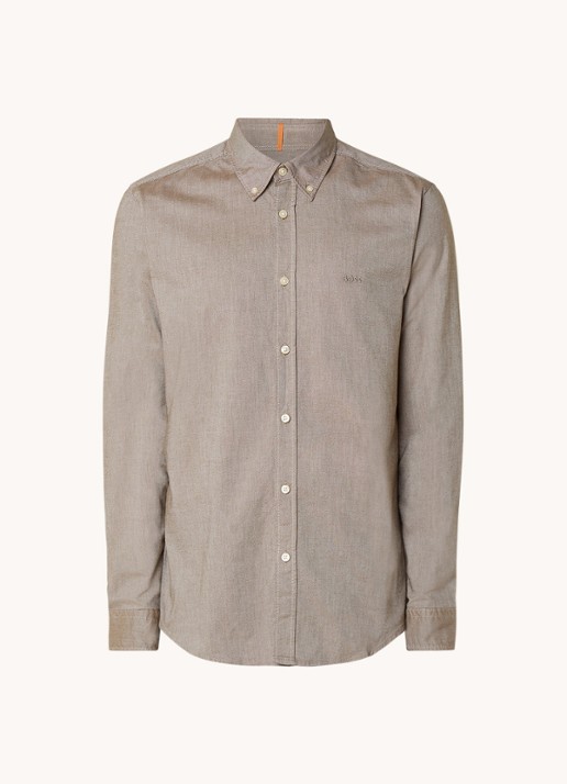 BOSS Rickert regular fit overhemd van  katoen - voorkant donkerbeige