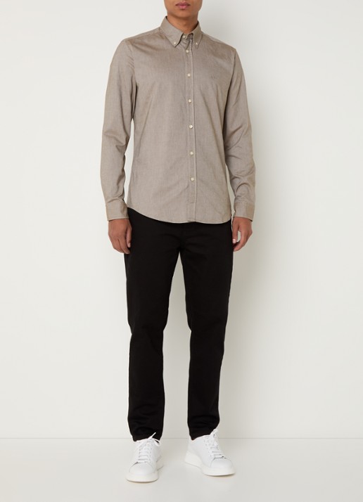 BOSS Rickert regular fit overhemd van  katoen - voorkant 2 donkerbeige