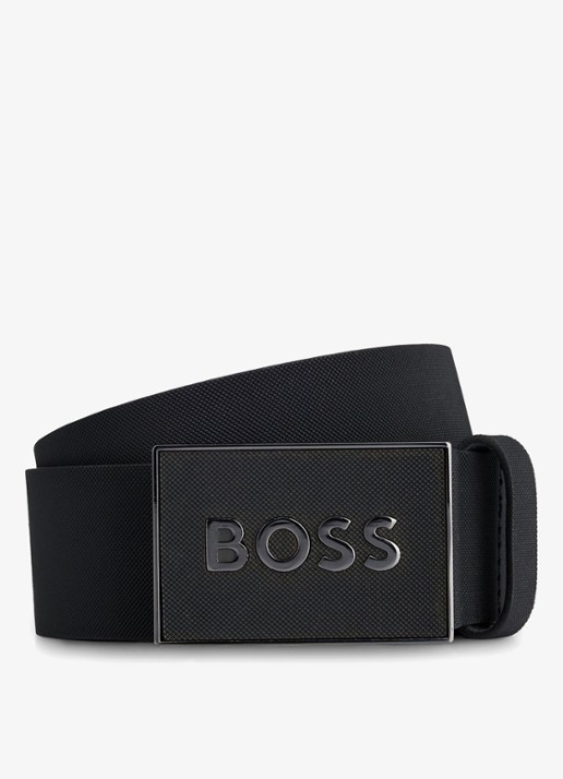 BOSS Riem van Italiaans leer met logo op koppelsluiting