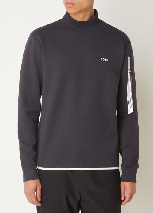 BOSS Salbock sweater met logo en col - detail 3 donkerblauw