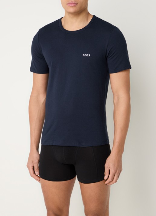 BOSS Set van drie katoenen T-shirts met logostiksel - voorkant 2 blauw