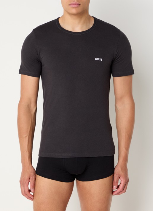 BOSS Set van drie katoenen T-shirts met logostiksel - detail legergroen