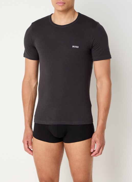 BOSS Set van drie katoenen T-shirts met logostiksel - voorkant 3 legergroen