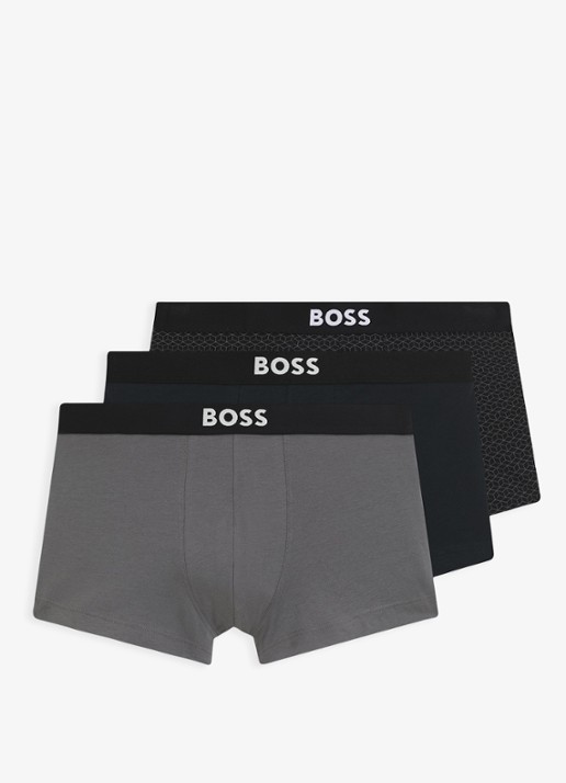 BOSS Set van drie korte boxers met logo’s van stretchkatoen - voorkant 4 open grey-070 / grijs