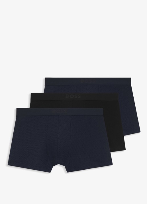 BOSS Set van drie korte boxers met logo’s van stretchkatoen - voorkant open blue-482 / blauw