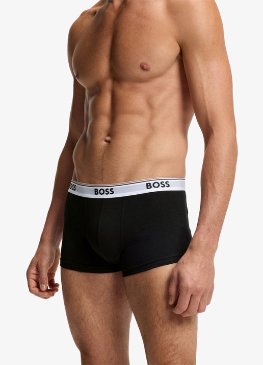 BOSS Set van drie korte boxershorts met logotailleband van stretchkatoen - voorkant 2 black-004 / zwart