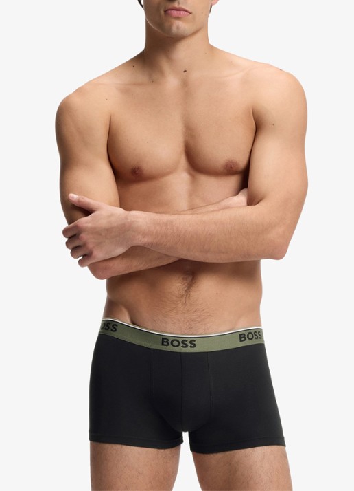 BOSS Set van drie korte boxershorts met logotailleband van stretchkatoen - voorkant 2 black-006 / zwart
