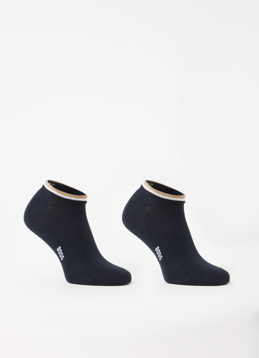 BOSS Set van twee paar enkelsokken met kenmerkend gestreepte boorden - voorkant dark blue-403 / blauw