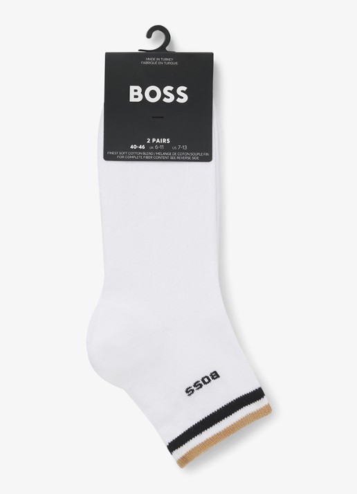 BOSS Set van twee paar korte sokken met kenmerkend gestreepte boorden - voorkant 2 white-100 / wit