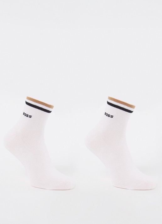 BOSS Set van twee paar korte sokken met kenmerkend gestreepte boorden - voorkant 3 white-100 / wit