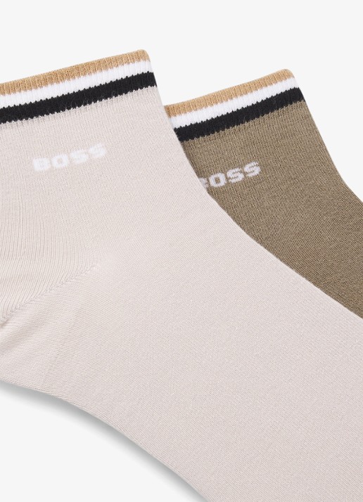 BOSS Set van twee paar korte sokken met kenmerkend gestreepte boorden - detail 2 light beige-272 / beige