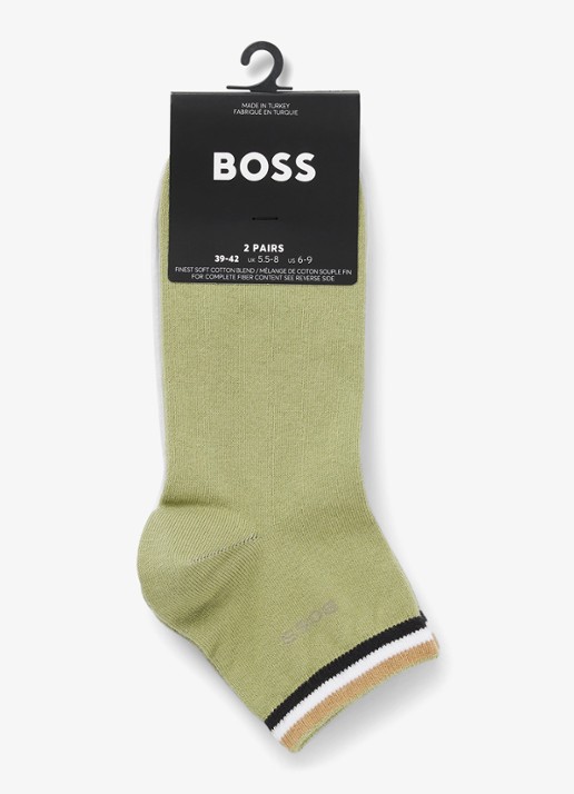 BOSS Set van twee paar korte sokken met kenmerkend gestreepte boorden - voorkant 2 open green-398 / groen