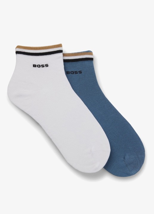 BOSS Set van twee paar korte sokken met kenmerkend gestreepte boorden - achterkant dark blue-403 / blauw