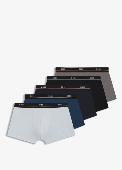 BOSS Set van vijf korte boxershorts met logotailleband van stretchkatoen - voorkant 2 grijs