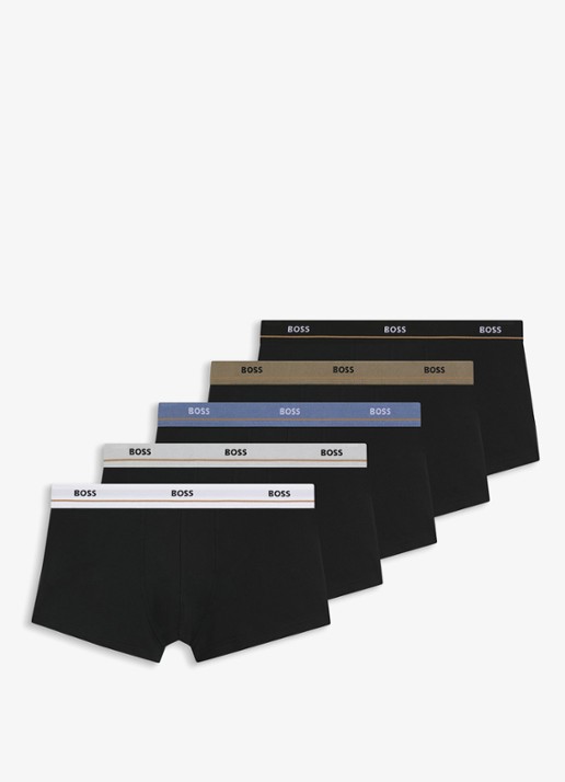 BOSS Set van vijf korte boxershorts met logotailleband van stretchkatoen - voorkant 5 legergroen