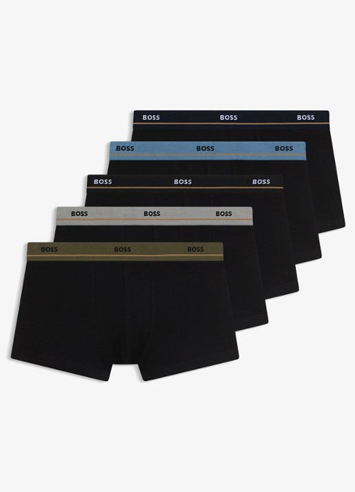 BOSS Set van vijf korte boxershorts met logotailleband van stretchkatoen - voorkant black-003 / zwart