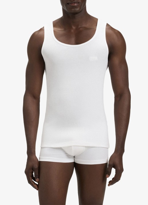 BOSS Singlet met logo in 3-pack   - detail wit