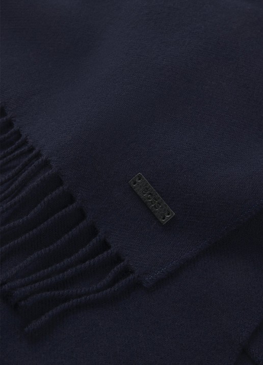BOSS Sjaal van wol 165 x 30 cm - detail 3 donkerblauw