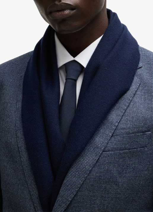 BOSS Sjaal van wol 165 x 30 cm - detail 4 donkerblauw