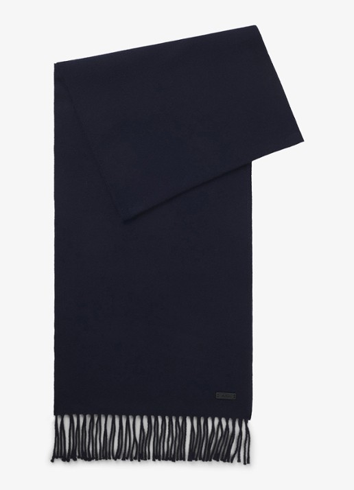 BOSS Sjaal van wol 165 x 30 cm - voorkant donkerblauw