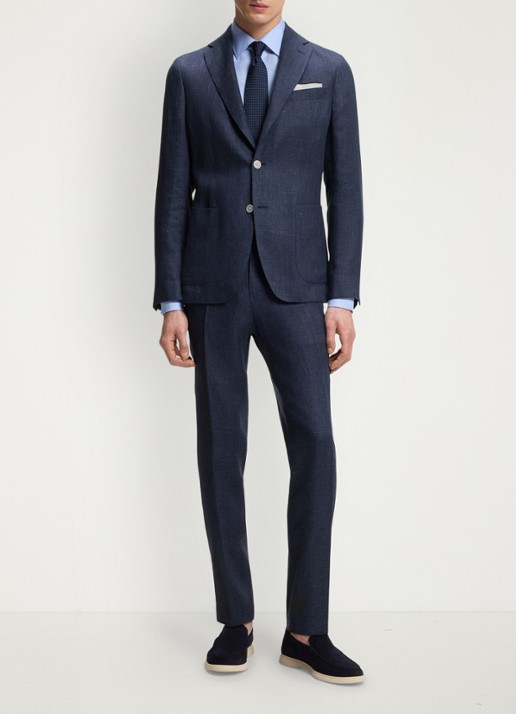 BOSS Slim-fit blazer in linnenblend met opgestikte zakken - voorkant 2 lichtblauw