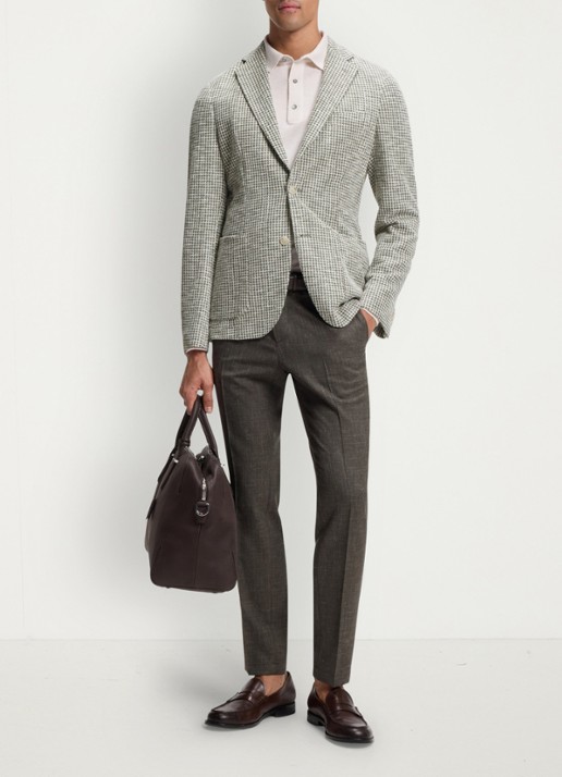 BOSS Slim fit colbert in katoenblend - voorkant 5 lichtgroen