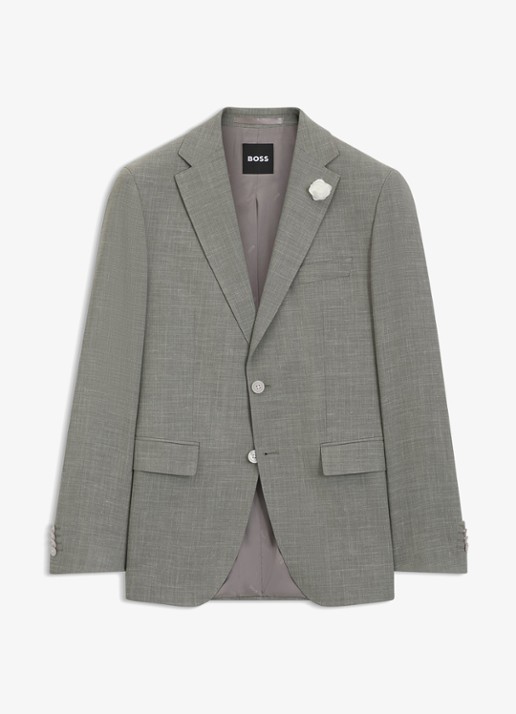 BOSS Slim fit colbert in wolblend met klepzakken - voorkant 5 grijs
