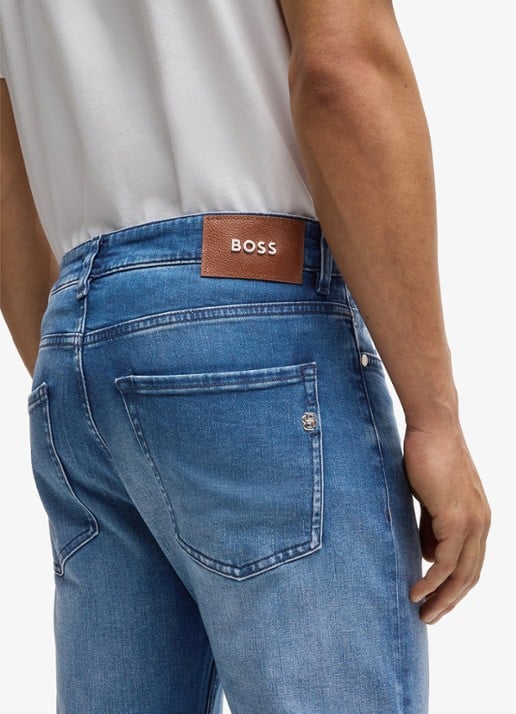 BOSS Slim fit jeans met medium wassing - detail 4 indigo